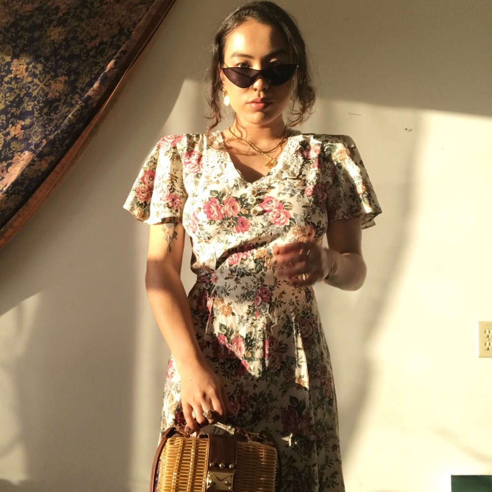 VINTAGE precious floral summer midi-dress